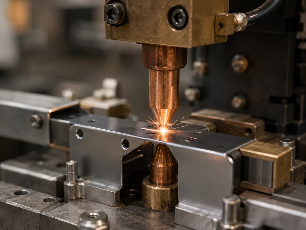 Spot welding a metal assembly