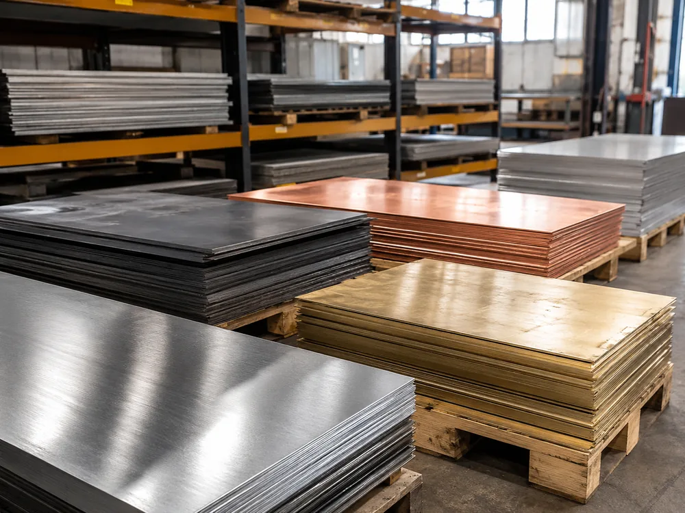 Raw metal sheet stock: stainless steel, mild steel, aluminium, copper and brass
